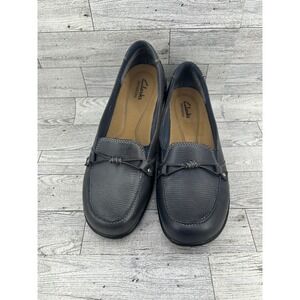 Clarks Bendables Women's‎ Navy Leather Bow Loafer Flats Shoes Size 8.5M